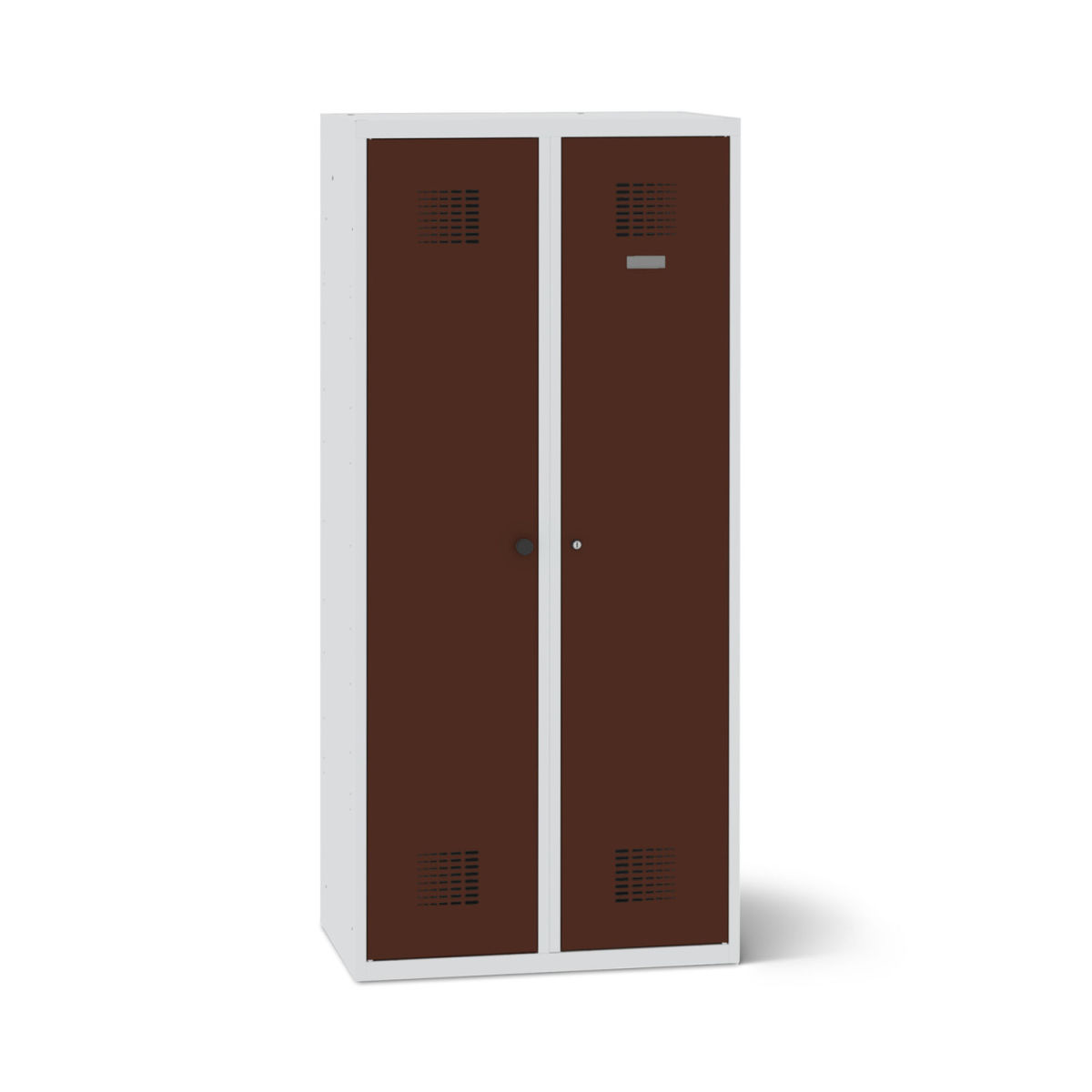 rotstahl Doppelspind mit lichtgrauem Korpus 80x50x180 cm (BxTxH); mahagoni