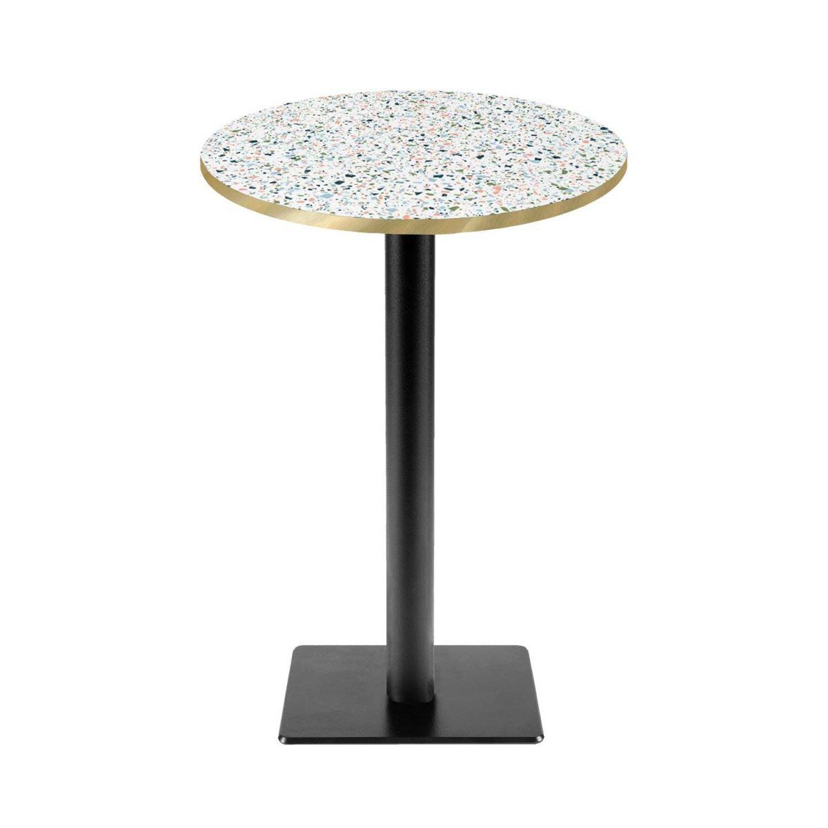 Tavolo alto Milano-T rotondo - laminato pietra RestooTab; 113x60 cm (HxØ); multicolore/terazzo/ottone; rotonda