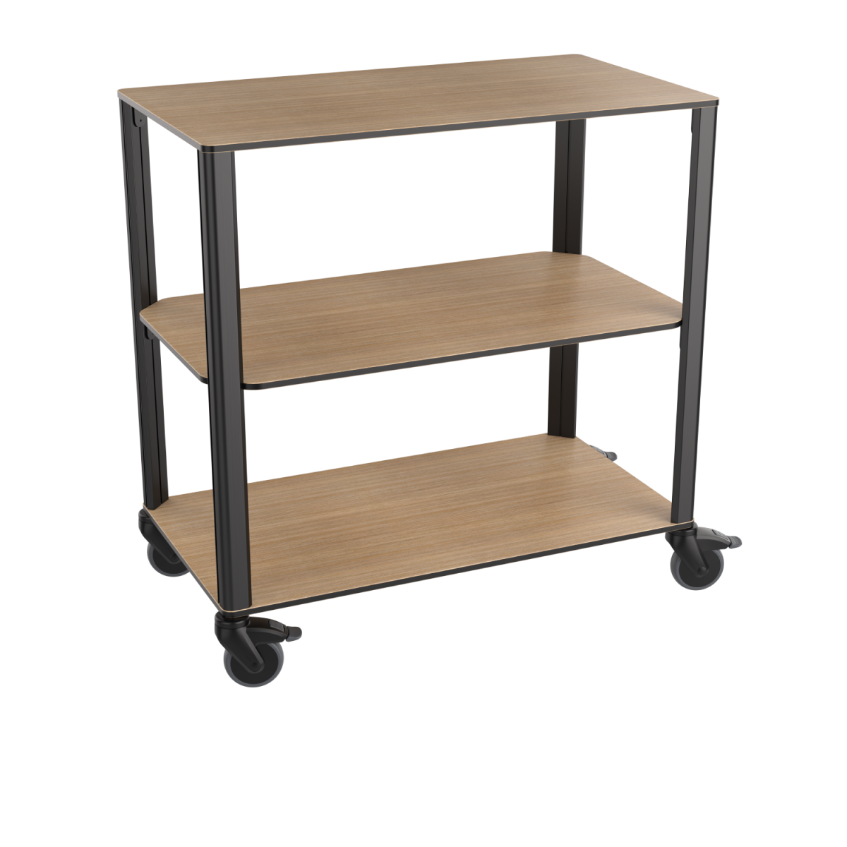 QUATRO Eleganter Servierwagen mit 3 Ebenen Holz, erweiterbar mit vielen Accessoires 90x51x92 cm (BxTxH); eiche/schwarz