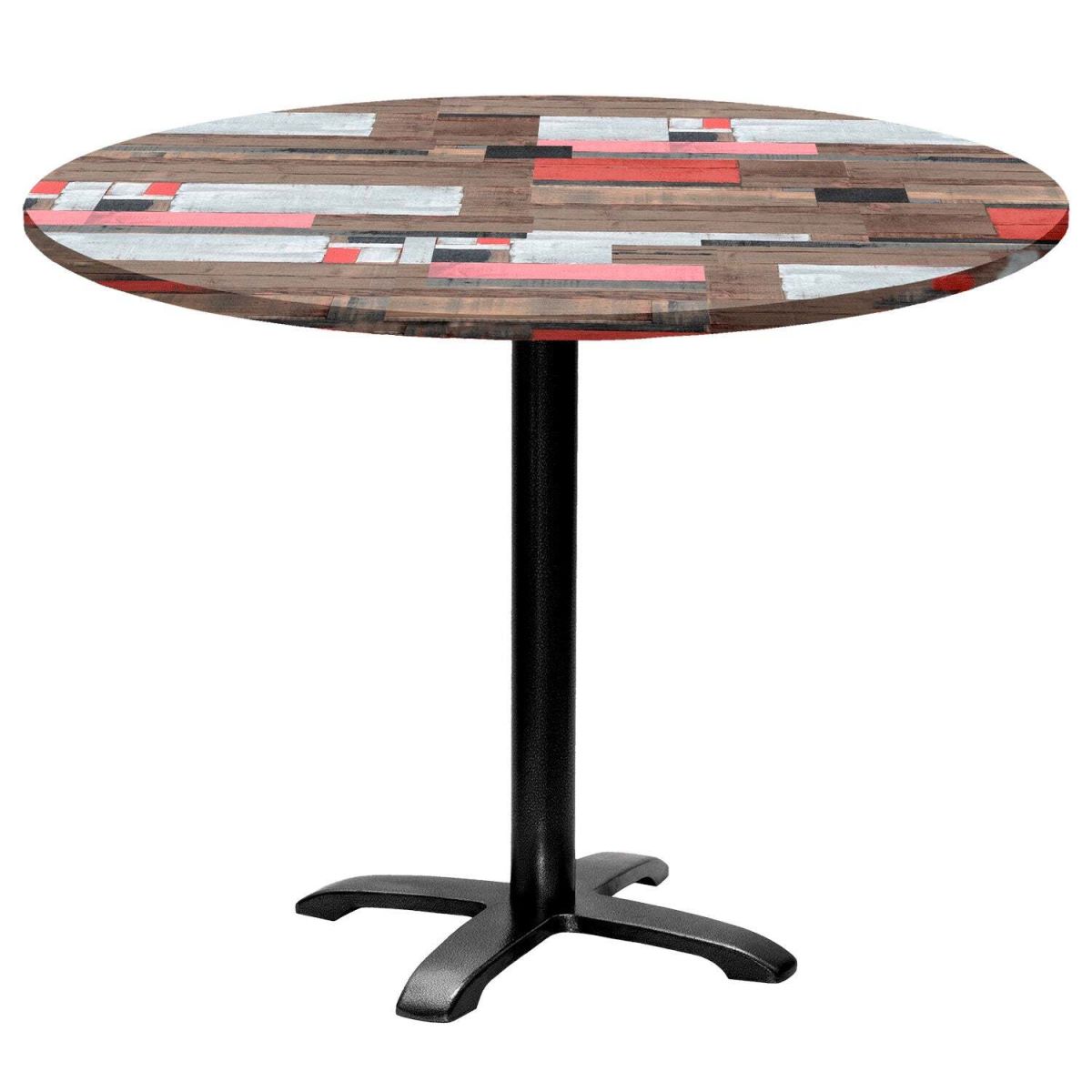 RestooTab Tisch Bazila rund - Dekor Holz 74x110 cm (HxØ); Platte mehrfarbig, Gestell schwarz; rund