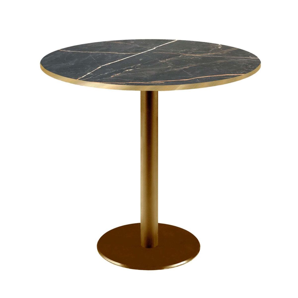 RestooTab Tisch Rome rund Gestell goldmetallic - Kanten messingfarben 75x70 cm (HxØ); Platte schwarz, Gestell messing; rund