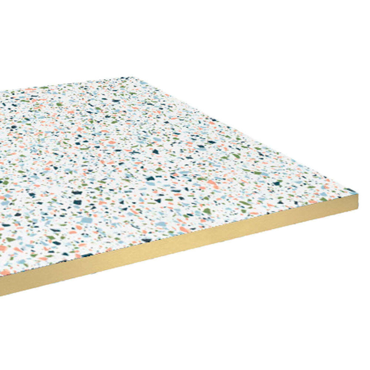 Piano tavolo quadrato, laminato Terrazzo, bordi colore ottone RestooTab; 70x70 cm (LxL); multicolore/terazzo/ottone; quadrata