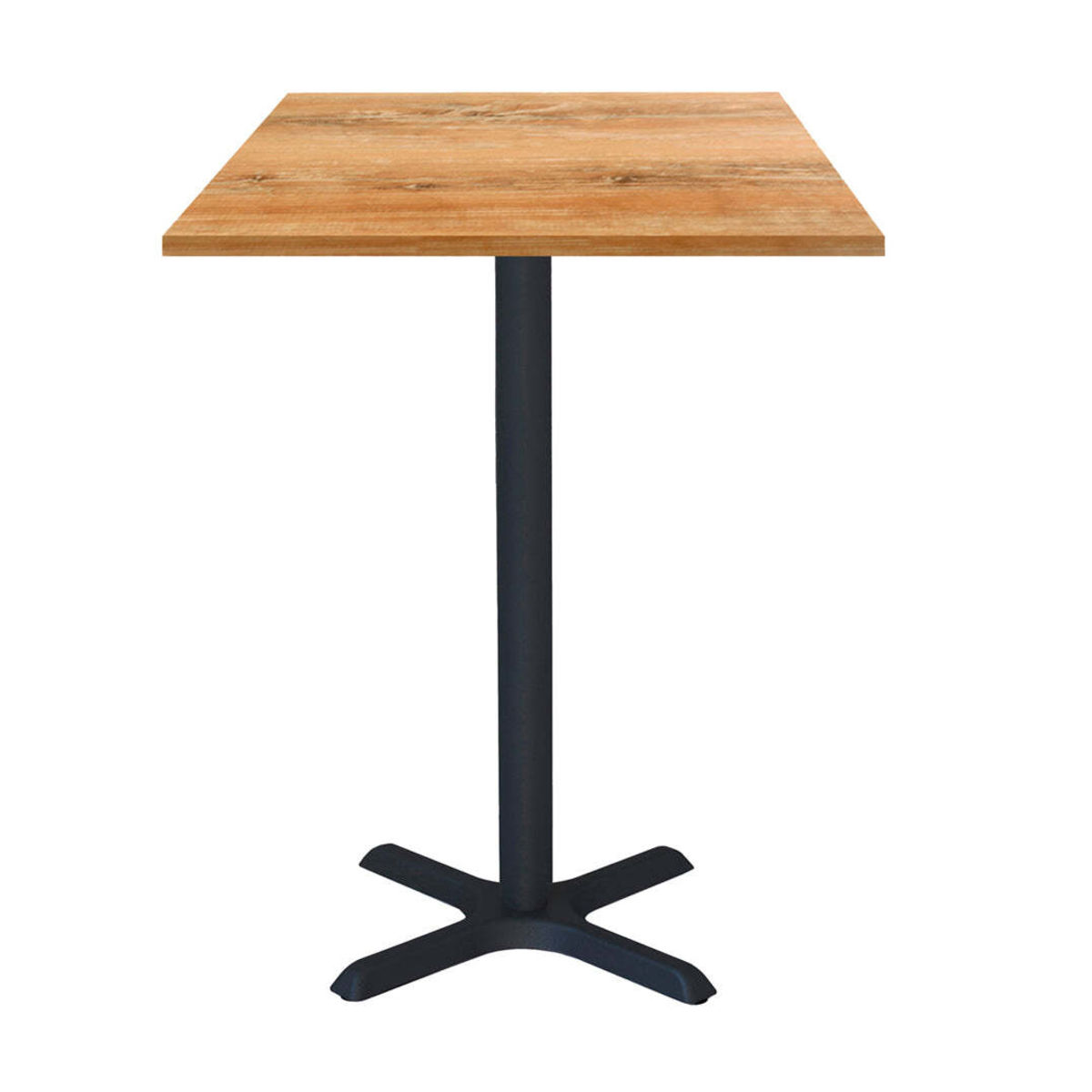 RestooTab Stehtisch Dina quadratisch - Dekor Holz & Uni 60x60x112 cm (LxBxH); Platte eiche antik, Gestell schwarz; quadratisch