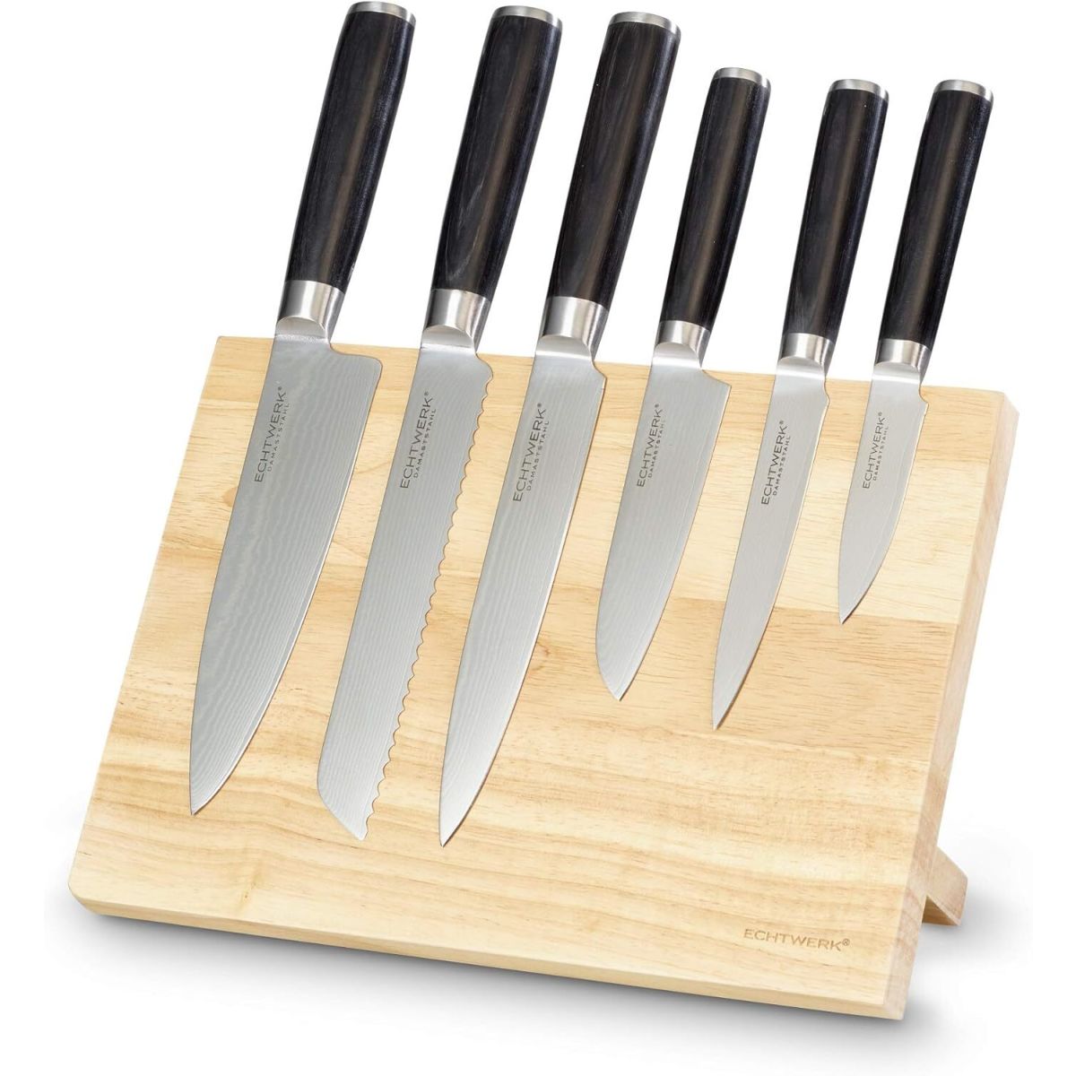 ECHTWERK Damastmesser Set inkl. Messerblock 7-tlg 31 cm (L); silber