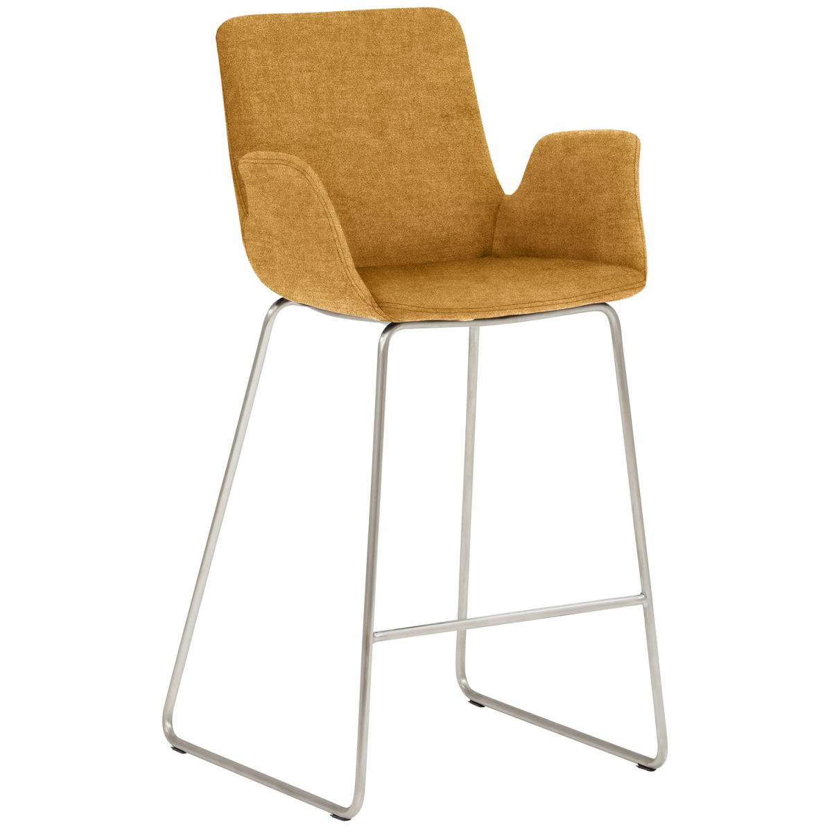 Mayer Sitzmöbel Tresenhocker mit Armlehnen, Kufengestell, Samtbezug Gestell silber 53x49x95 cm (BxTxH); Sitz senf, Gestell silber