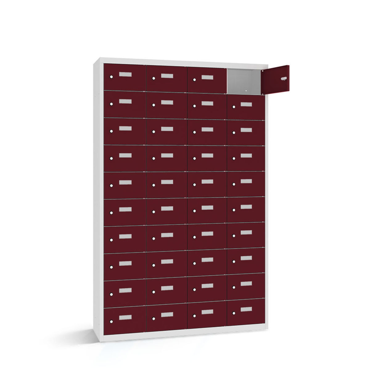 rotstahl Wertfachschrank 40 Fächer mit lichtgrauem Korpus 115x50x180 cm (BxTxH); bordeaux
