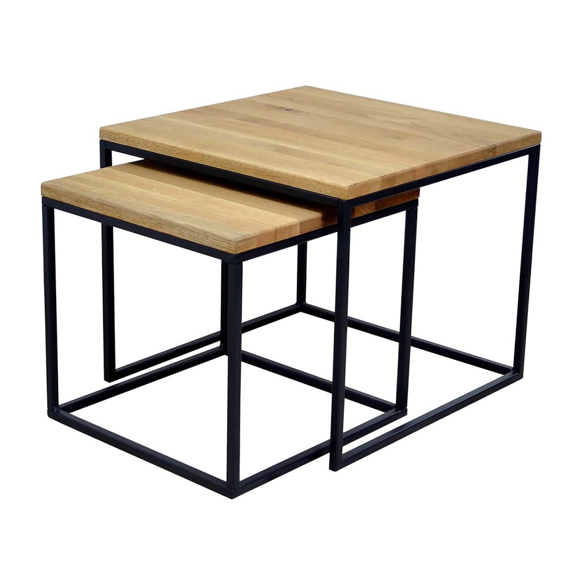 Infantil 2er-Set Beistelltisch 'Janis', Wildeiche 60x60x45 cm (LxBxH); Platte braun, Gestell schwarz; quadratisch
