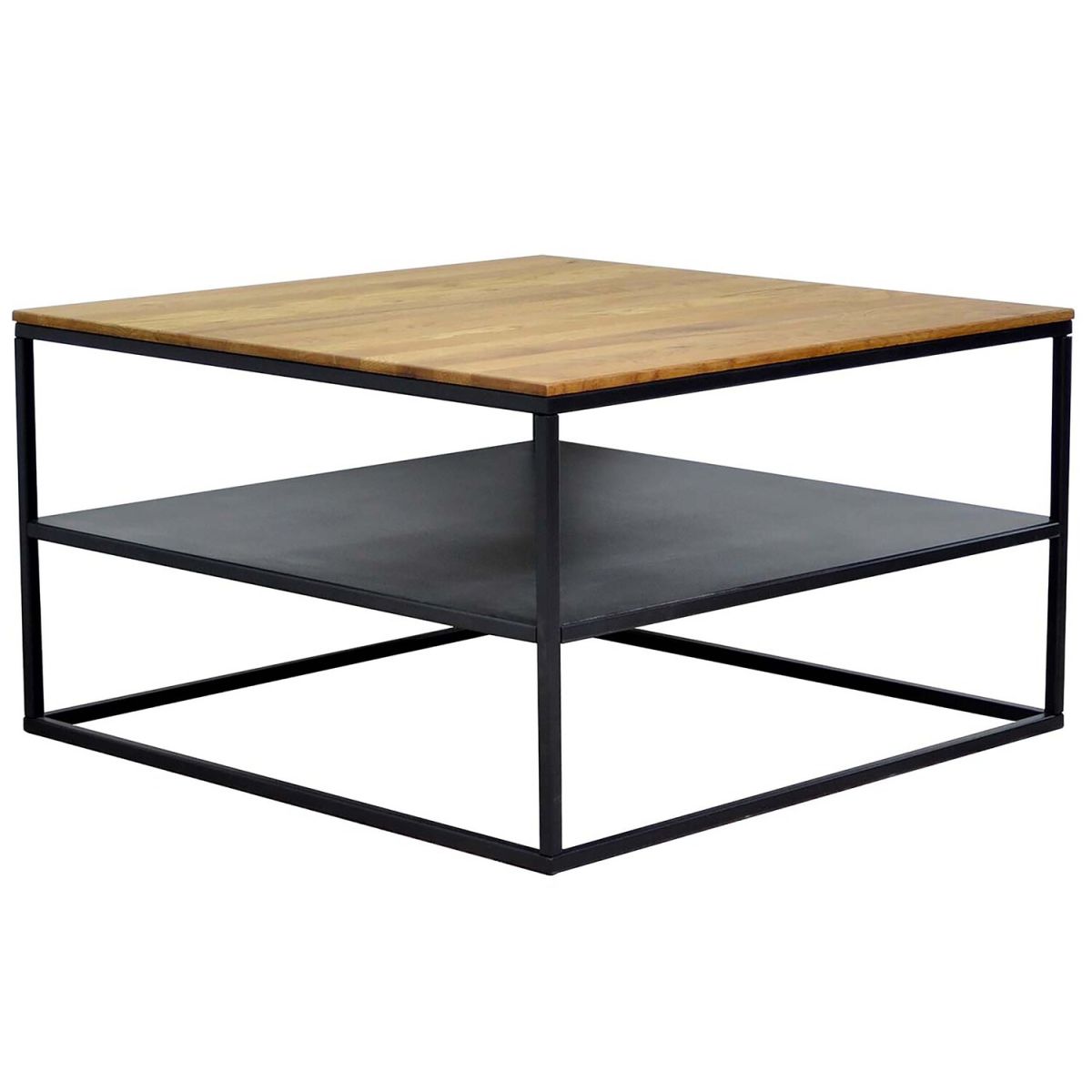 Infantil Couchtisch 'Kim' mit Ablage, Wildeiche, 70 x 40 x 70 cm 70x70x40 cm (LxBxH); Platte braun, Gestell schwarz; quadratisch