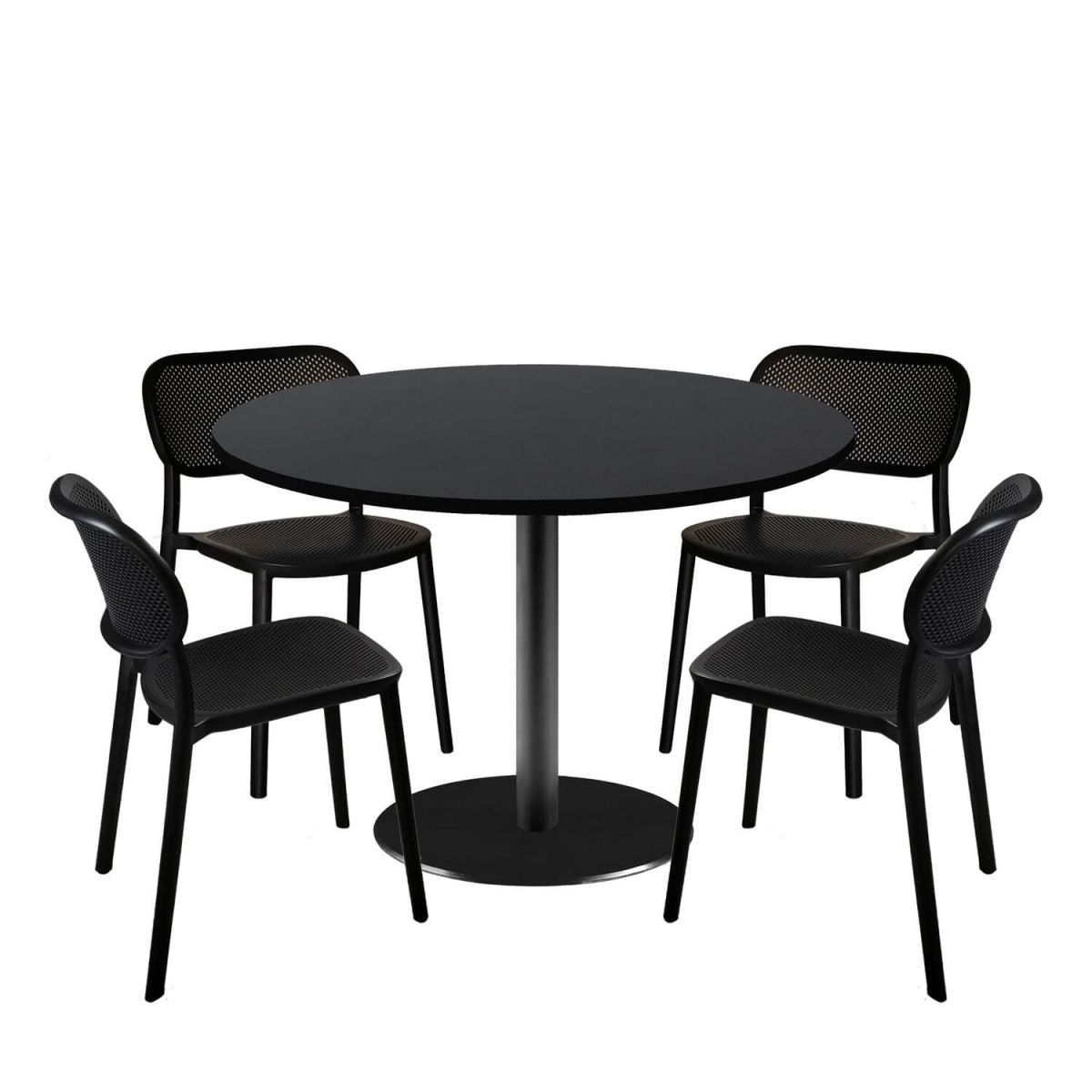 RestooTab Esstisch-Set Rome XL mit 4 Stühlen - Dekor Uni 120x120x75x120 cm (LxBxHxØ); schwarz; Gestell schwarz; rund
