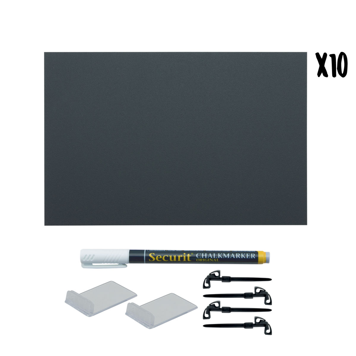 Set di 10 Lavagnette da Tavolo Tags A5 - Nero - Pennarello gesso bianco e accessori inclusi Securit; 14.8x21 cm (LxH); nero