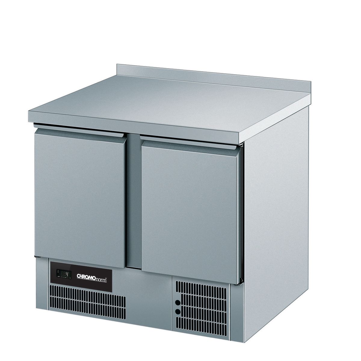 CHROMOnorm Kühltisch BR 795, GN 1/1, 2 Türen, mit Tischplatte Hinten Aufgekantet 130 ml, 95x85x70 cm (BxHxT); grau