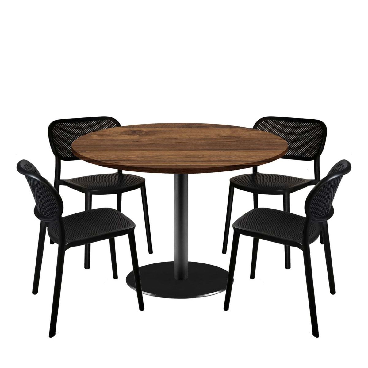 RestooTab Esstisch-Set Rome XL mit 4 Stühlen - Dekor Holz 120x120x75x120 cm (LxBxHxØ); eiche wenge; Gestell schwarz; rund