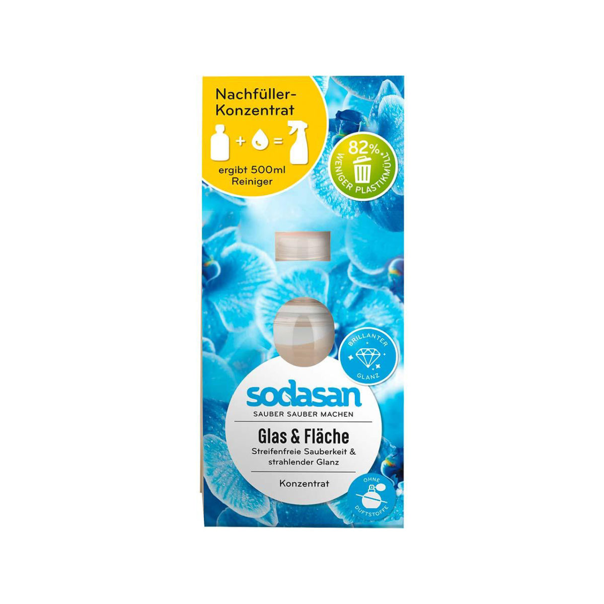 Sodasan Nachfüllung für Glas- & Flächenreiniger, Konzentrat, 100 ml; 100 ml; blau