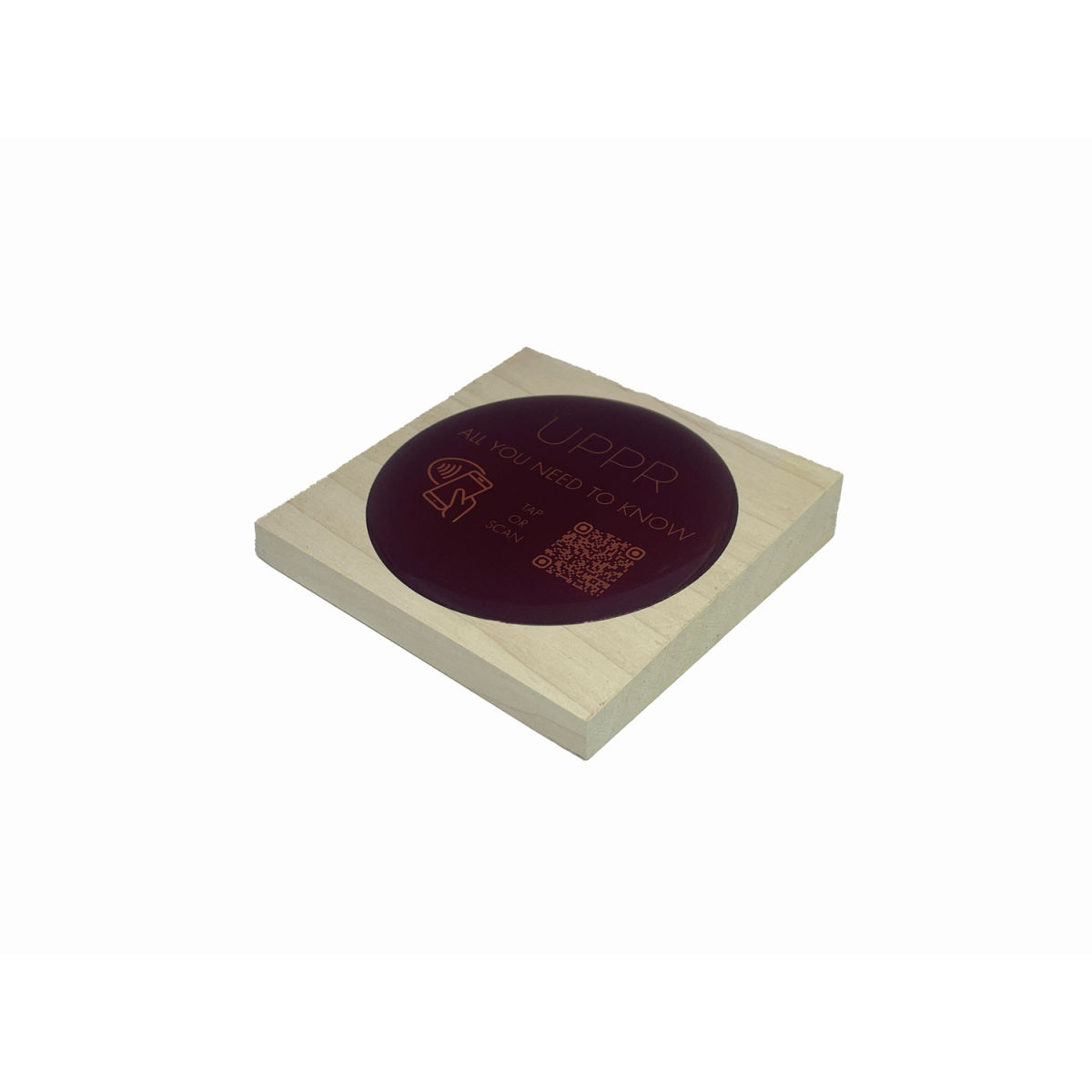 PRODUCTMATE Tischaufsteller liegend schräg mit QR-Code Aufkleber matt und NFC-Chip 8.5x8.5 cm (BxH); ahorn/weiß; 25 Stück / Pack