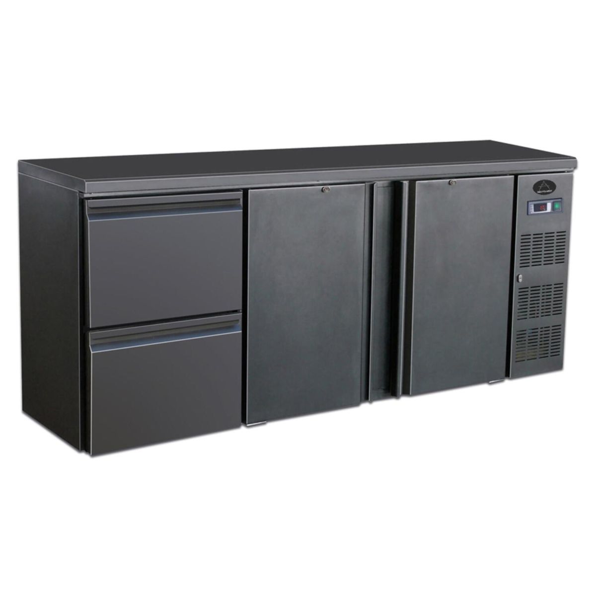 A&S Polarny Flaschenkühltisch I 537L I 2 Türen / 2 Schubladen I BBC320 200.2x86x51.3 cm (BxHxT); schwarz
