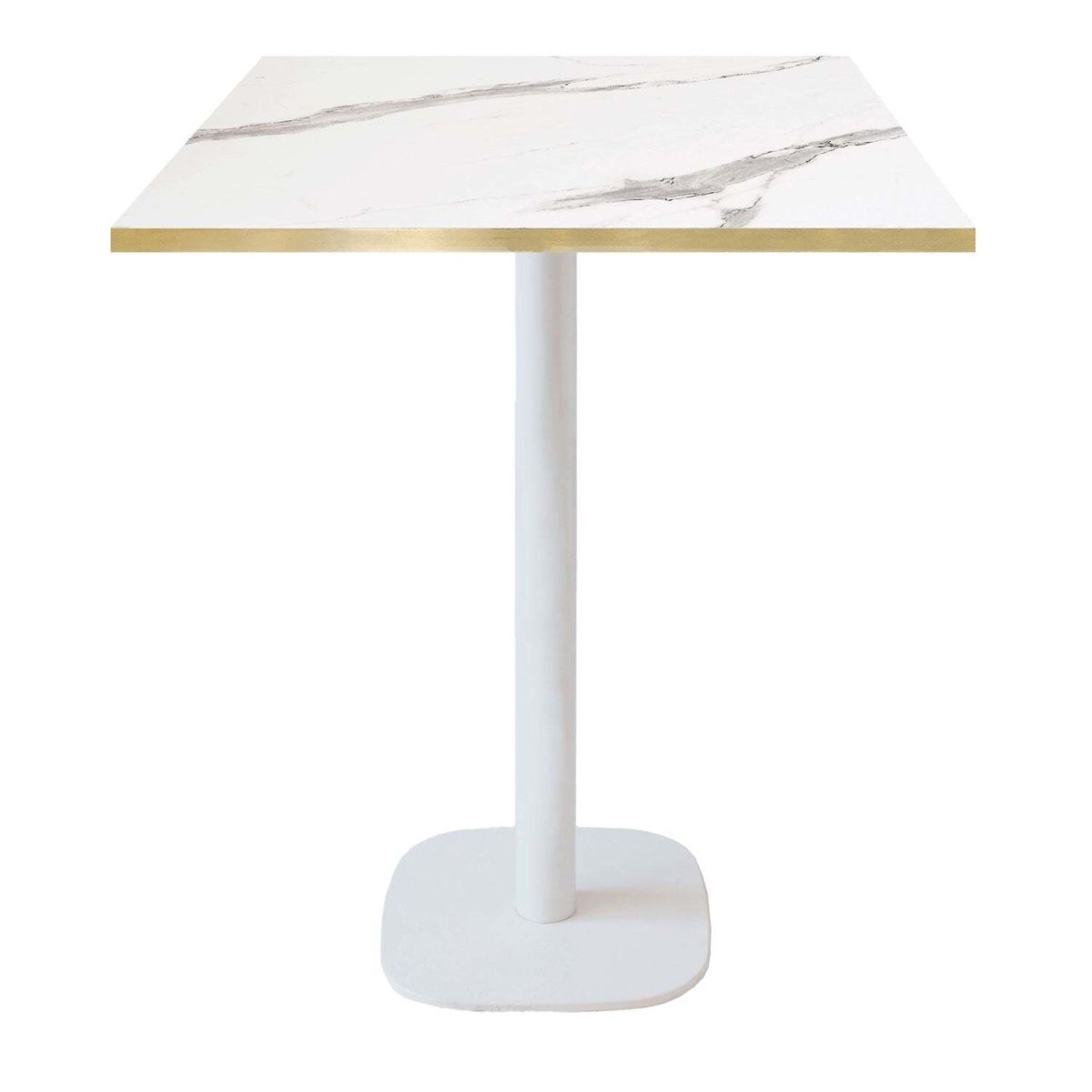 RestooTab Stehtisch Round quadratisch Gestell weiß - Dekor Stein 70x70x113 cm (LxBxH); Platte weiß, Gestell weiß; quadratisch