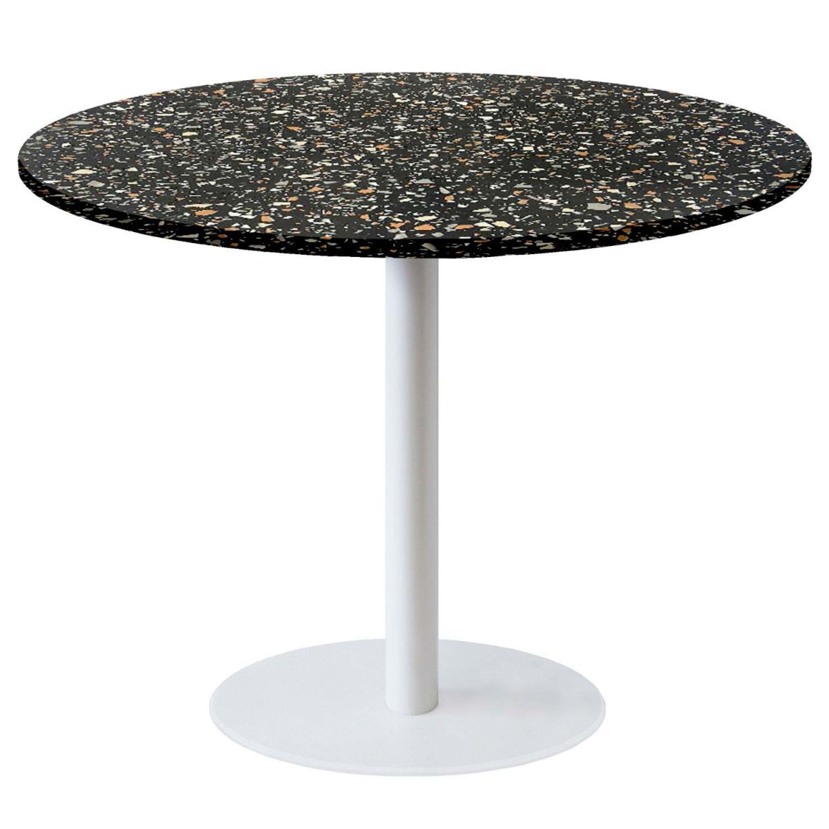 Tavolo Roma XL rotondo base bianco - laminato legno & pietra RestooTab; 75x120 cm (HxØ); nero/terazzo; rotonda