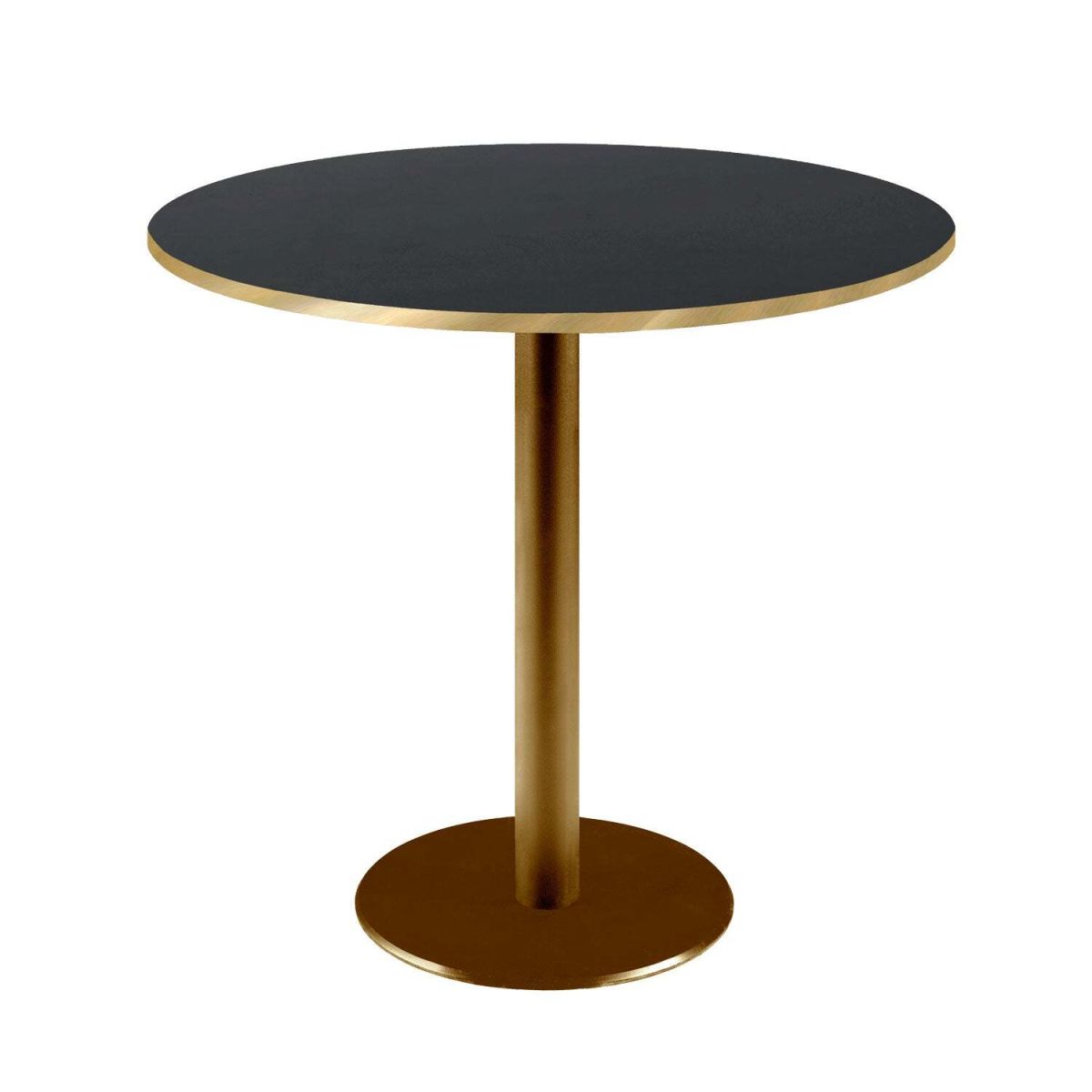 RestooTab Tisch Rome rund Gestell goldmetallic - Kanten messingfarben 75x70 cm (HxØ); Platte schwarz/messing, Gestell messing; rund