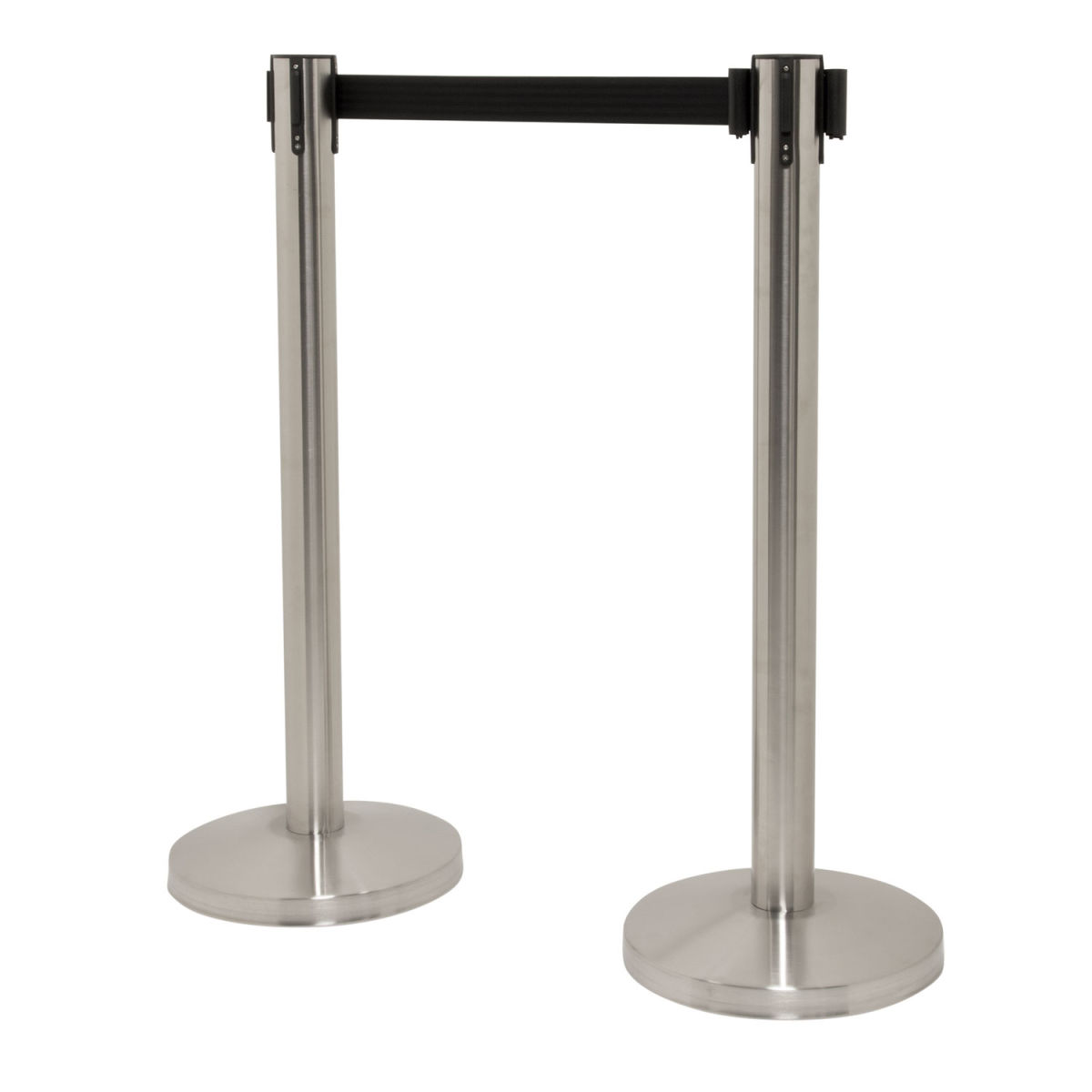 Set di 2 Colonnine Retrattili per Accoglienza - Cromo - 100cm - Nastro in nylon nero 200cm - Set completo base + piedistallo Securit; 33x17.4x93x17.4 cm (LxLxHxP); argento