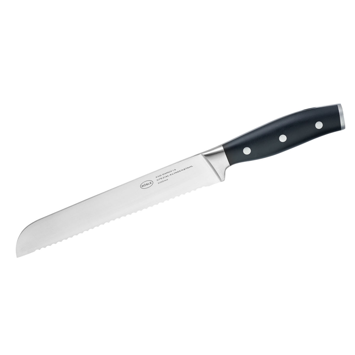 RÖSLE Brotmesser Tradition 20 cm Wellenschliff, Griff PO Klingenlänge 20 cm, 32 cm (L); silber/schwarz