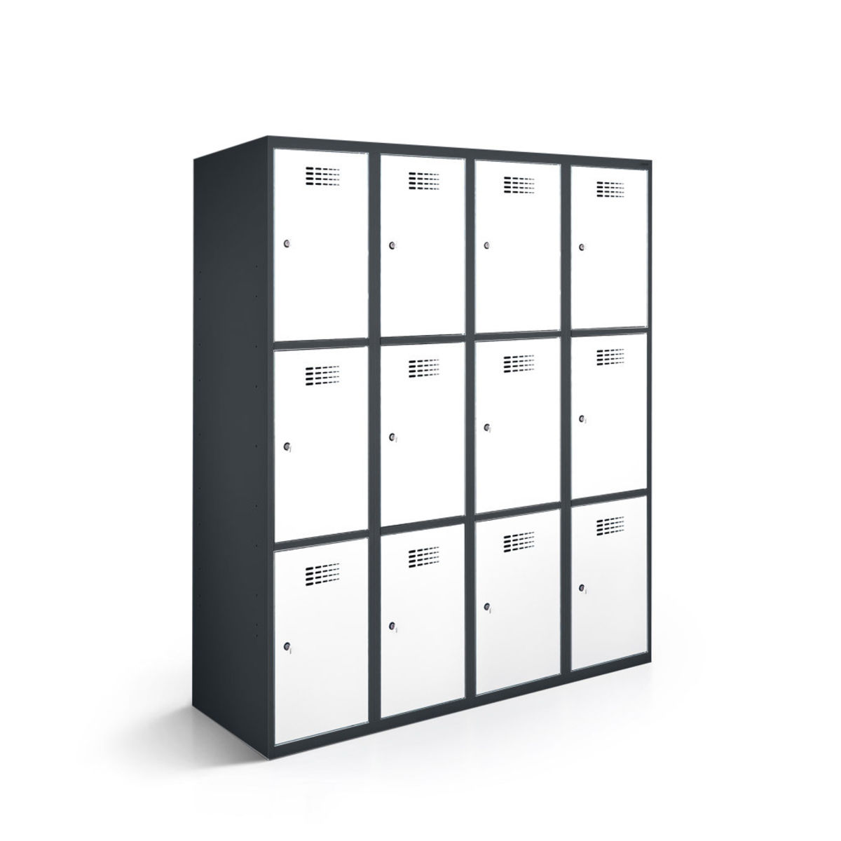 rotstahl Fächerschrank 12 Fächer 4x3 mit anthrazitgrauem Korpus 120x50x180 cm (BxTxH); weiß