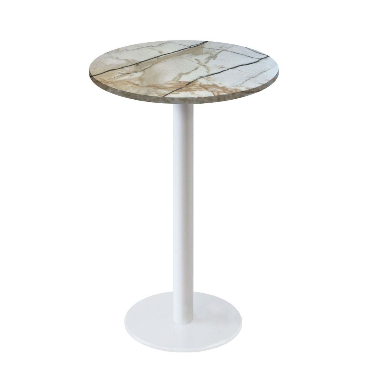 Tavolo alto Roma rotondo base bianco - laminato legno & pietra RestooTab; 113x60 cm (HxØ); bianco lana/grigio/marmorizzato; rotonda