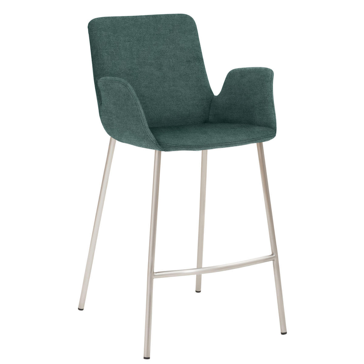 Mayer Sitzmöbel Tresenhocker mit Armlehnen, Vierfuß-Gestell, Samtbezug Gestell silber 53x49x95 cm (BxTxH); Sitz petrol, Gestell silber