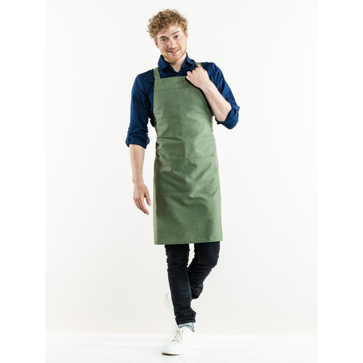 Chaud Devant Latzschürze Cross Moss Green W70 – L85 85x70 cm (LxB); moosgrün