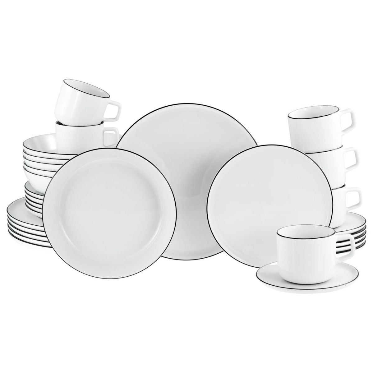 Collezione Chef - Servizio combinato da 30 pezzi CreaTable; bianco/nero