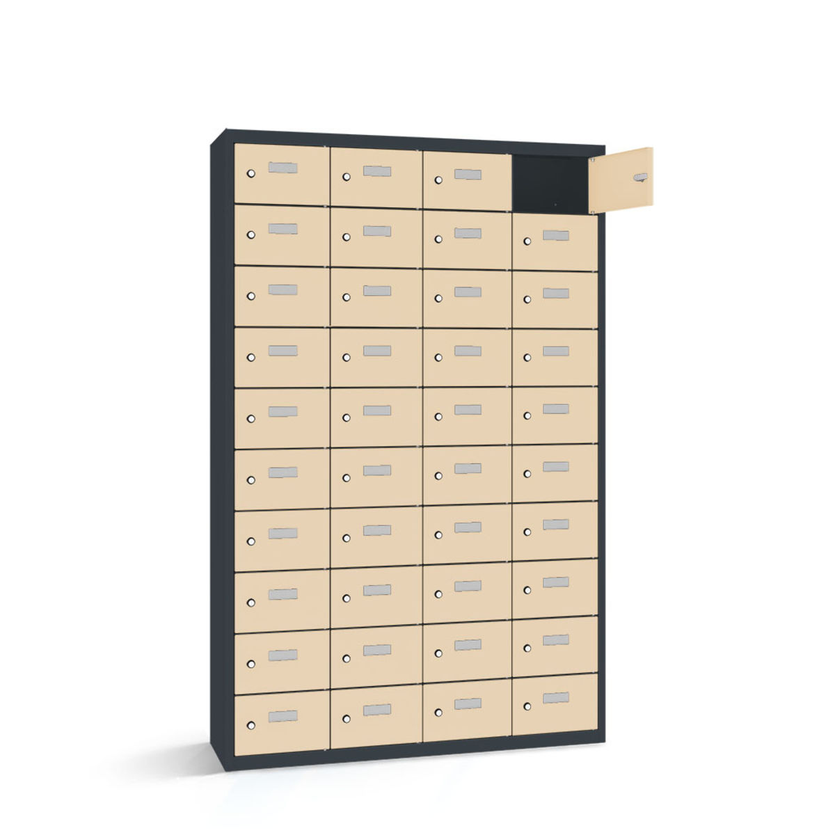 rotstahl Wertfachschrank 40 Fächer mit anthrazitgrauem Korpus 115x30x180 cm (BxTxH); elfenbein