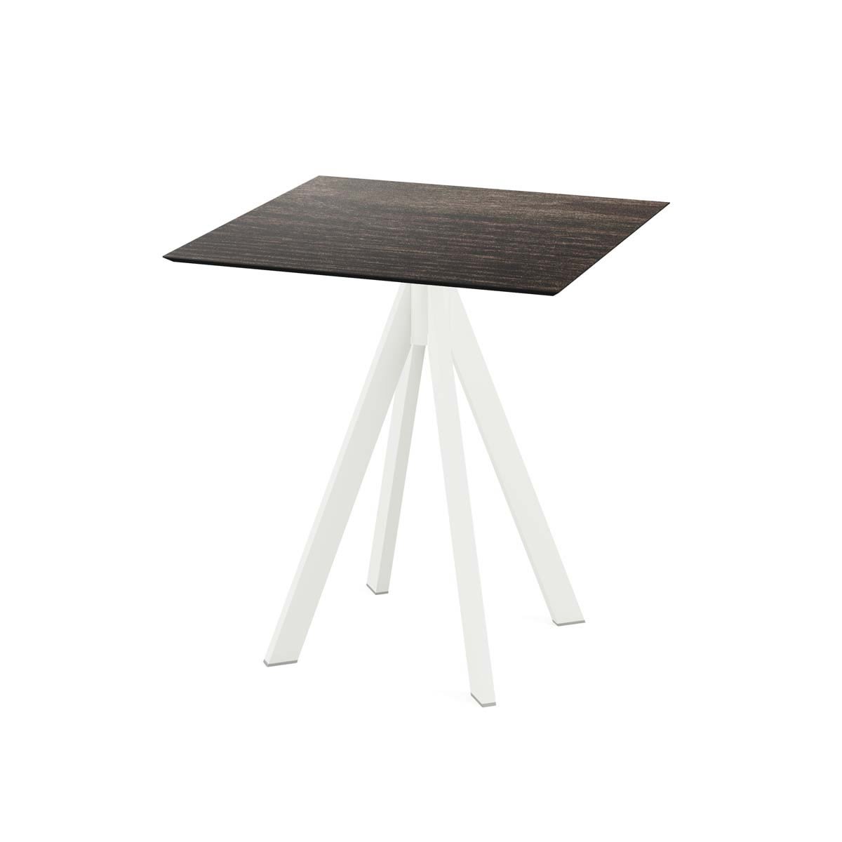 Feros Terrassentisch Infinity Weiß Gestell + HPL quadratisch 70x70x73.2 cm (LxBxH); dunkelbraun; quadratisch