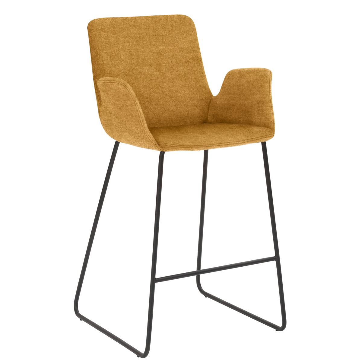 Mayer Sitzmöbel Tresenhocker mit Armlehnen, Kufengestell, Samtbezug Gestell schwarz 53x49x95 cm (BxTxH); Sitz senf, Gestell schwarz
