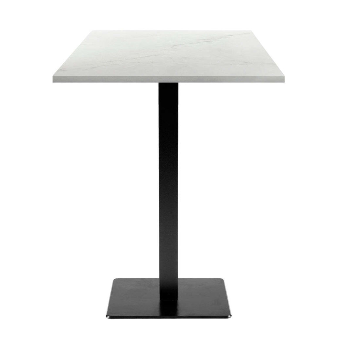 RestooTab Stehtisch Milan quadratisch - Dekor Stein & Holz 60x60x113 cm (LxBxH); Platte weiß/beige/marmoriert, Gestell schwarz; quadratisch