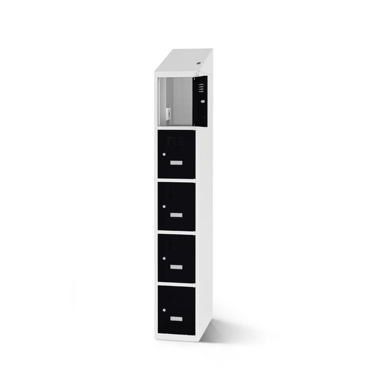 rotstahl Fächerschrank mit Ladefunktion 5 Fächer mit lichtgrauem Korpus 30x200 cm (BxH); schwarz