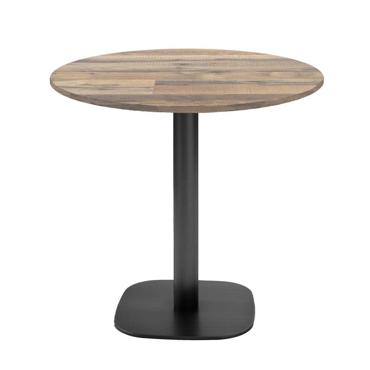 RestooTab Tisch Round rund - Dekor Stein & Holz 75x70 cm (HxØ); Platte eiche/vintage braun, Gestell schwarz; rund