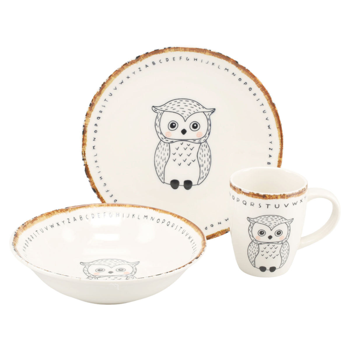 CreaTable Freunde des Waldes - Motiv Eule - Kinder Set 3-tlg; mehrfarbig