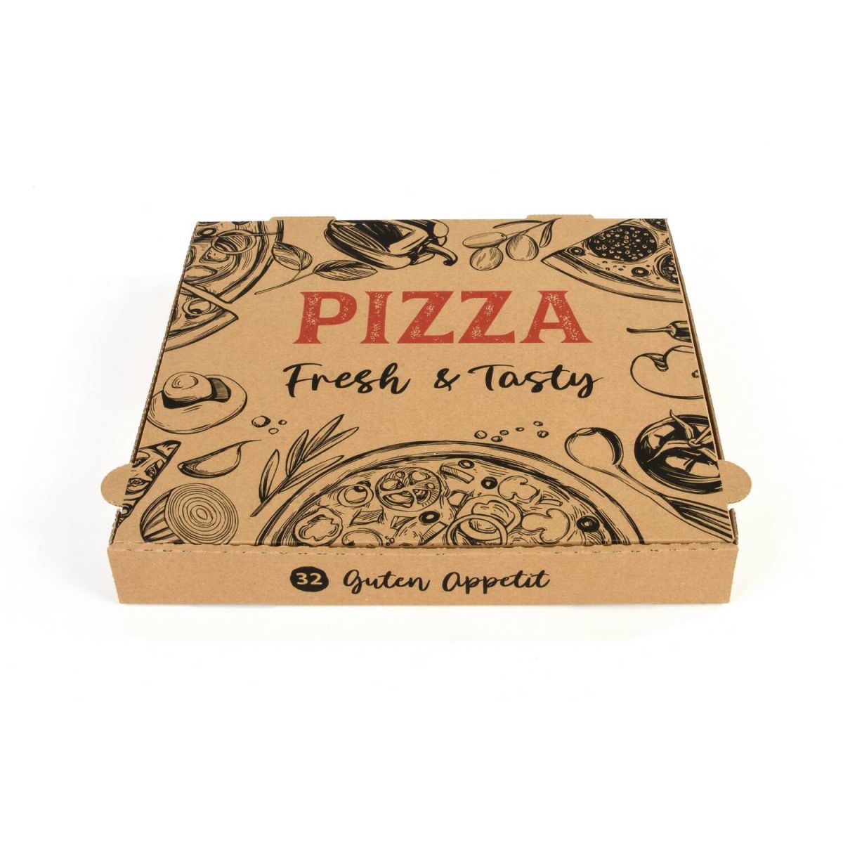 Plock Pizzakarton, naturbraun mit Design 32x32x4 cm (LxBxH); braun; 100 Stück / Pack
