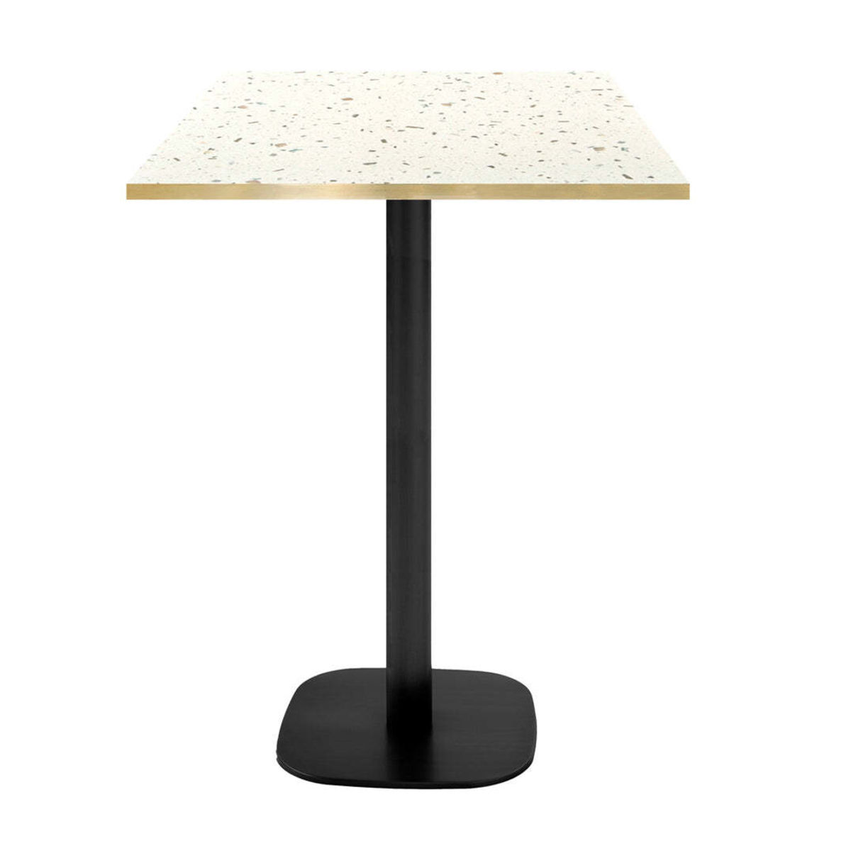 RestooTab Stehtisch Round quadratisch - Kanten messingfarben 60x60x113 cm (LxBxH); Platte terrazzo, Gestell schwarz; quadratisch