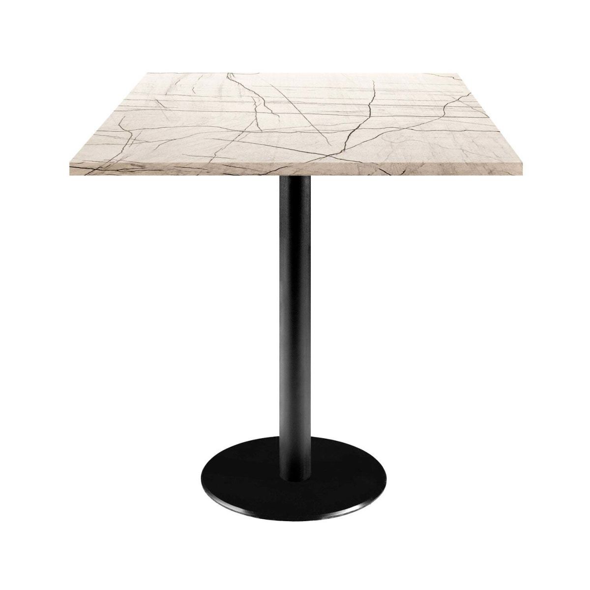 RestooTab Tisch Rome quadratisch - Dekor Stein 70x70x75 cm (LxBxH); Platte wollweiß/grau/marmoriert, Gestell schwarz; quadratisch