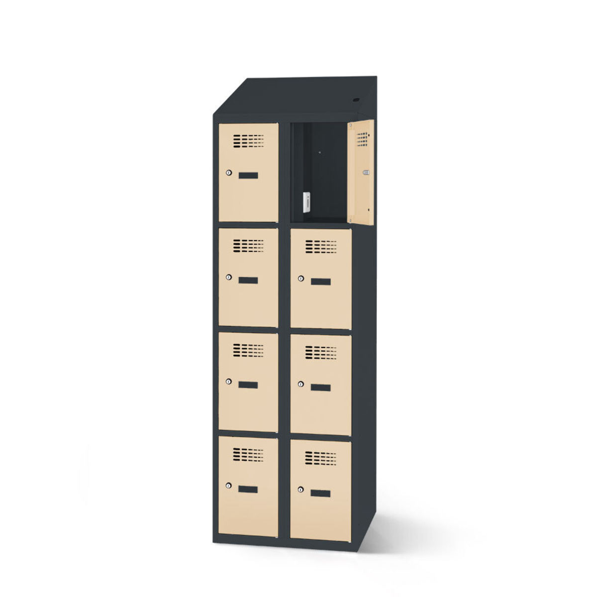 rotstahl Fächerschrank mit Ladefunktion 8 Fächer mit anthrazitgrauem Korpus 60x200 cm (BxH); elfenbein