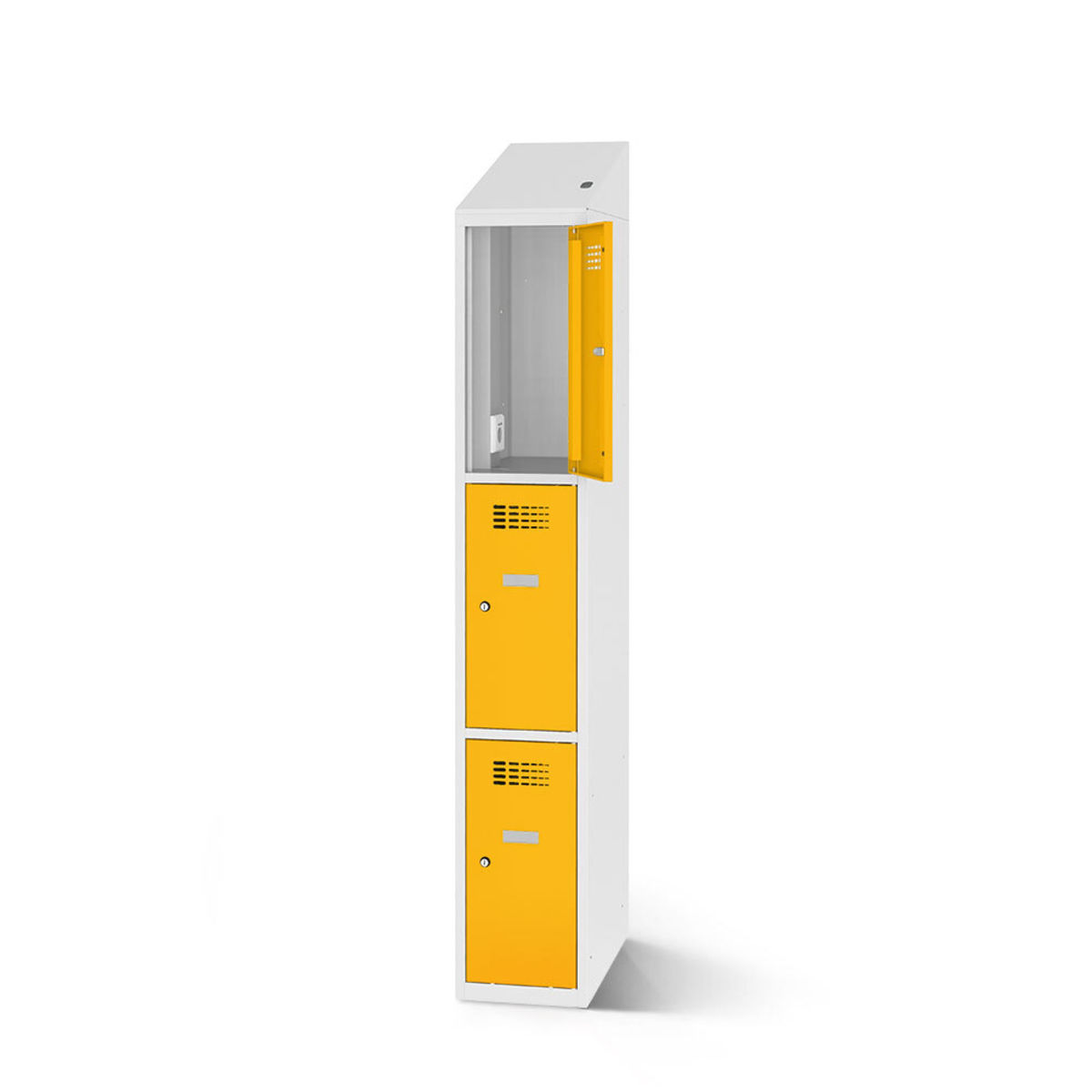 rotstahl Fächerschrank mit Ladefunktion 3 Fächer mit lichtgrauem Korpus 30x200 cm (BxH); gelb