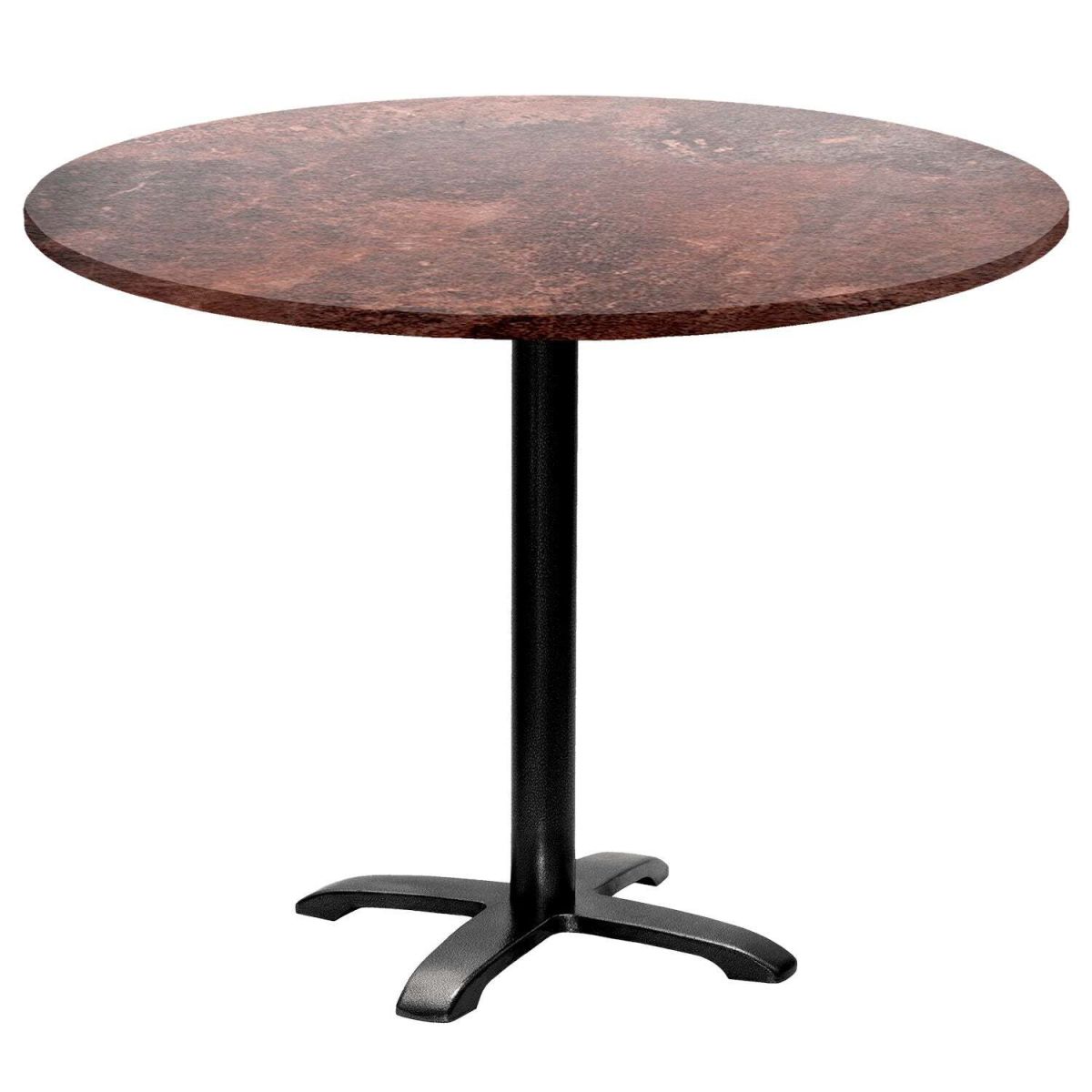 RestooTab Tisch Bazila rund - Dekor Stein 74x110 cm (HxØ); Platte metall verrostet/braun, Gestell schwarz; rund