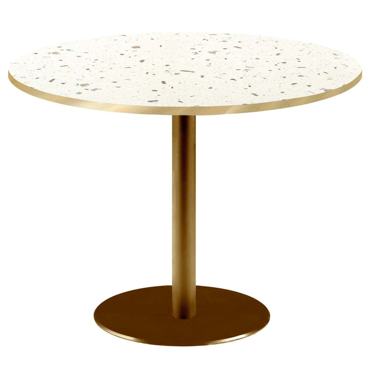 RestooTab Tisch Rome XL rund Gestell goldmetallic - Kanten messingfarben 75x120 cm (HxØ); Platte terrazzo, Gestell messing; rund