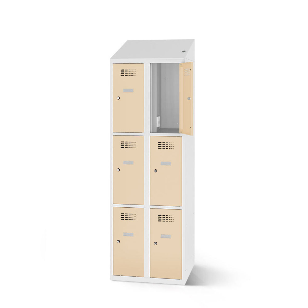 rotstahl Fächerschrank mit Ladefunktion 6 Fächer mit lichtgrauem Korpus 60x200 cm (BxH); elfenbein