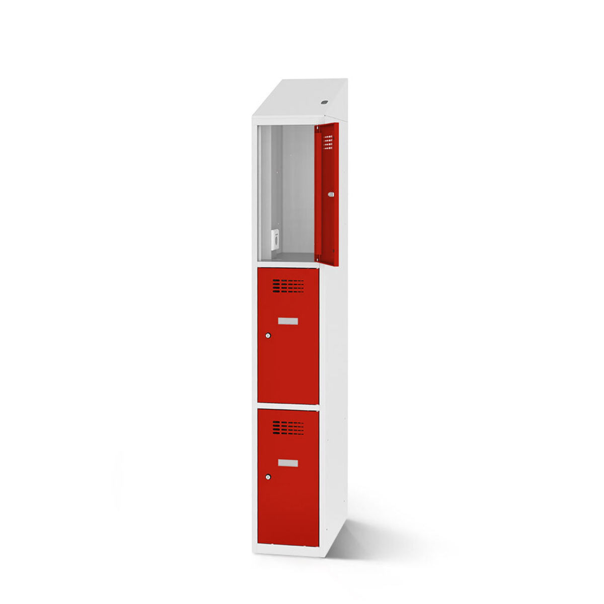 rotstahl Fächerschrank mit Ladefunktion 3 Fächer mit lichtgrauem Korpus 40x200 cm (BxH); rot