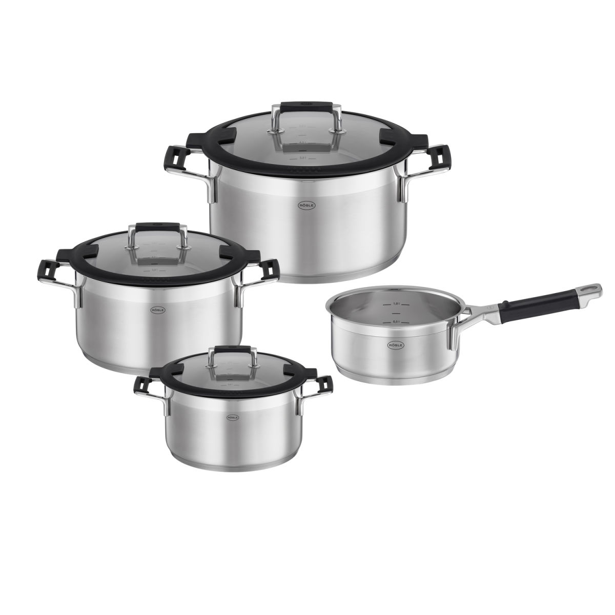RÖSLE Topfset 4-teilig Silence Pro transparent
