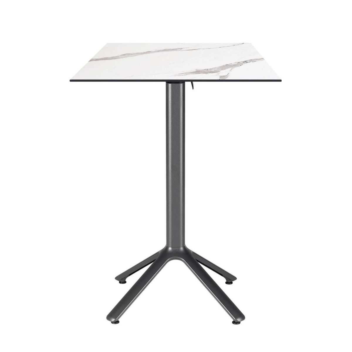 Tavolo alto pieghevole Nemo da esterno 60x60 RestooTab; 60x60x110 cm (LxLxH); Piano tavolo bianco/grigio/marmorizzato, struttura grigio scuro; quadrata