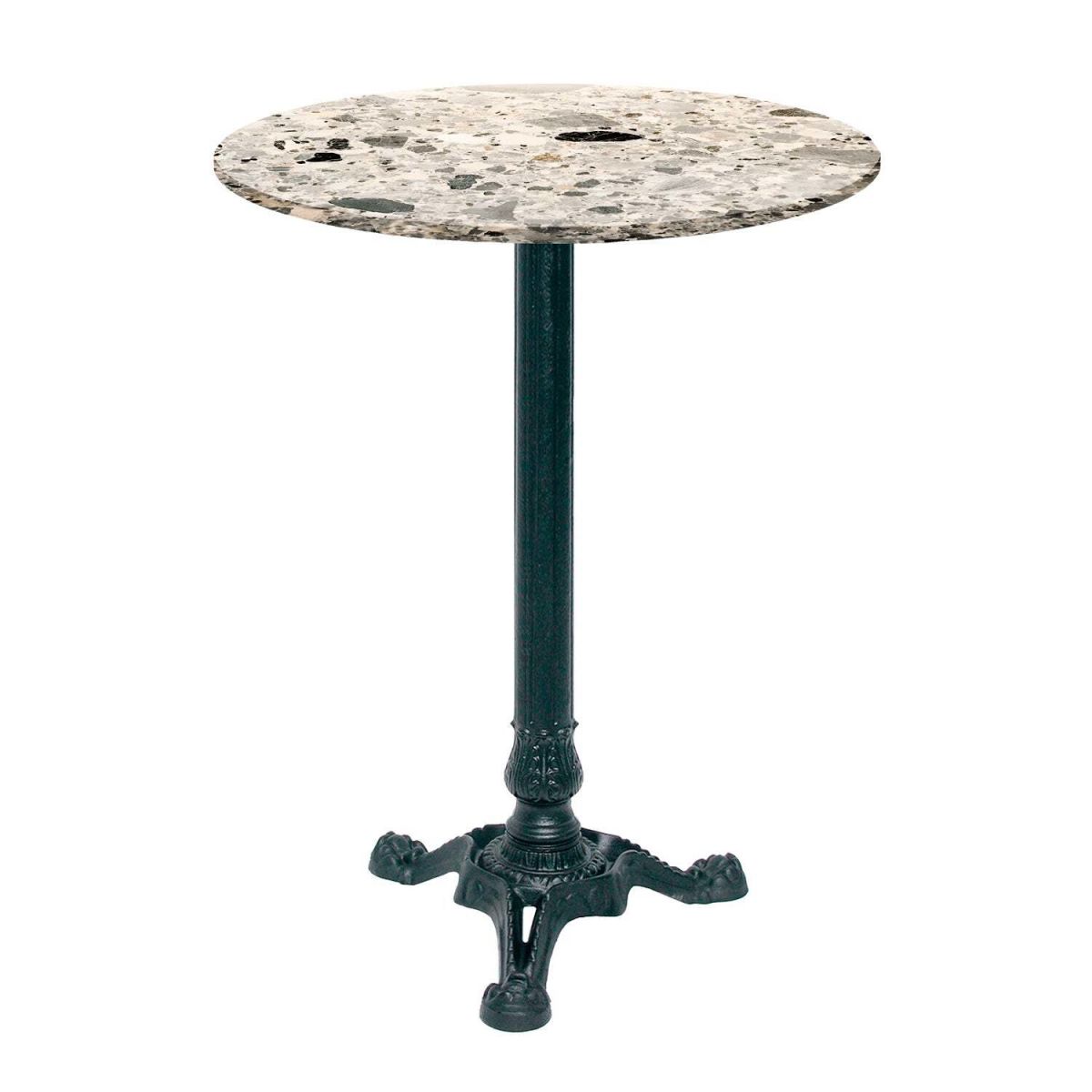 RestooTab Stehtisch Bistrot rund - Dekor Stein & Holz 60x60x113x60 cm (LxBxHxØ); grau/terrazzo; Gestell schwarz; rund