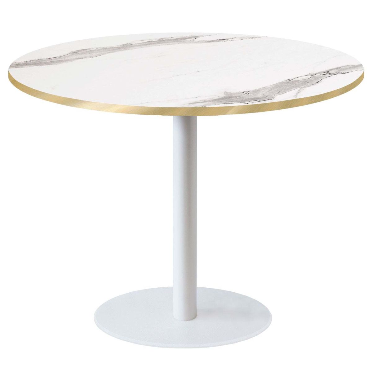 RestooTab Tisch Rome XL rund Gestell weiß - Dekor Stein 120x120x75x120 cm (LxBxHxØ); weiß/grau/messing; Gestell schwarz; rund
