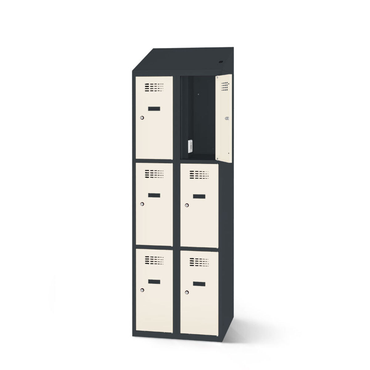 rotstahl Fächerschrank mit Ladefunktion 6 Fächer mit anthrazitgrauem Korpus 80x200 cm (BxH); weiß